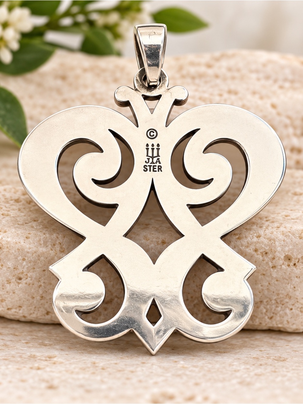 James Avery Retired Sterling Large French Scroll Cutout Pendant Charm